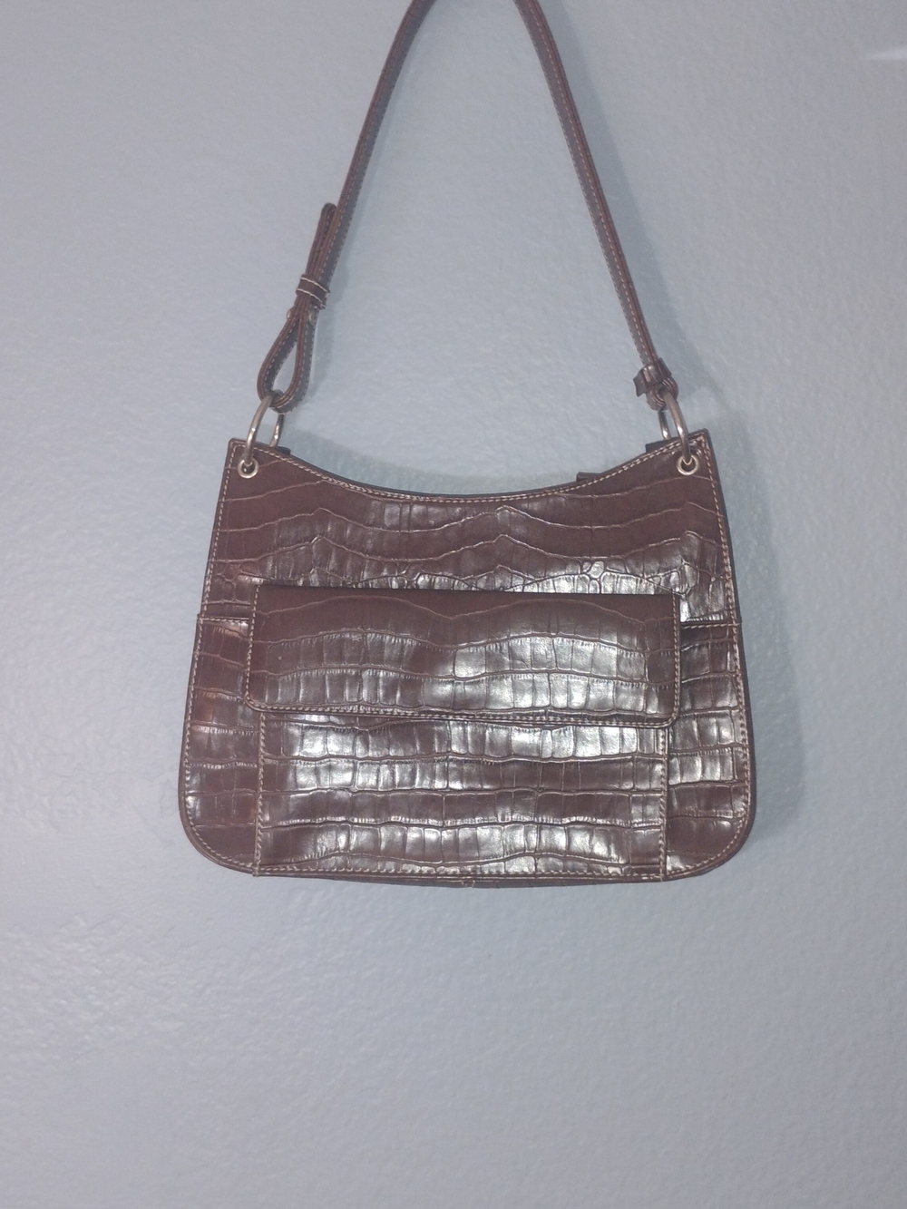 Charter Club Croc-Embossed Brown Shoulder Bag